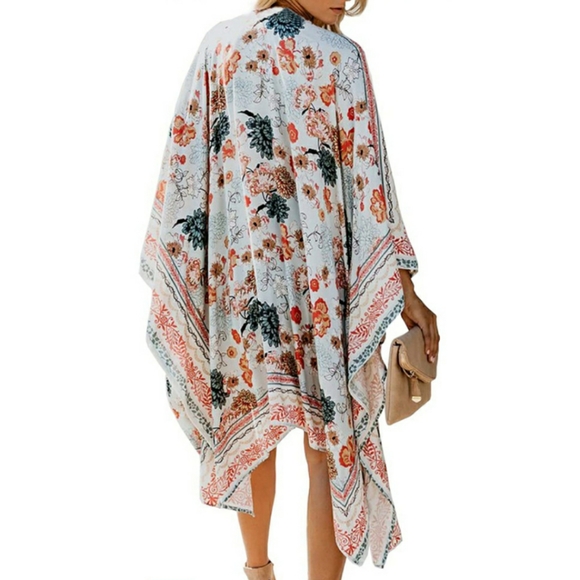 ποΈ Kimono Boho Chiffon Floral Beach Cover up - Picture 3 of 7